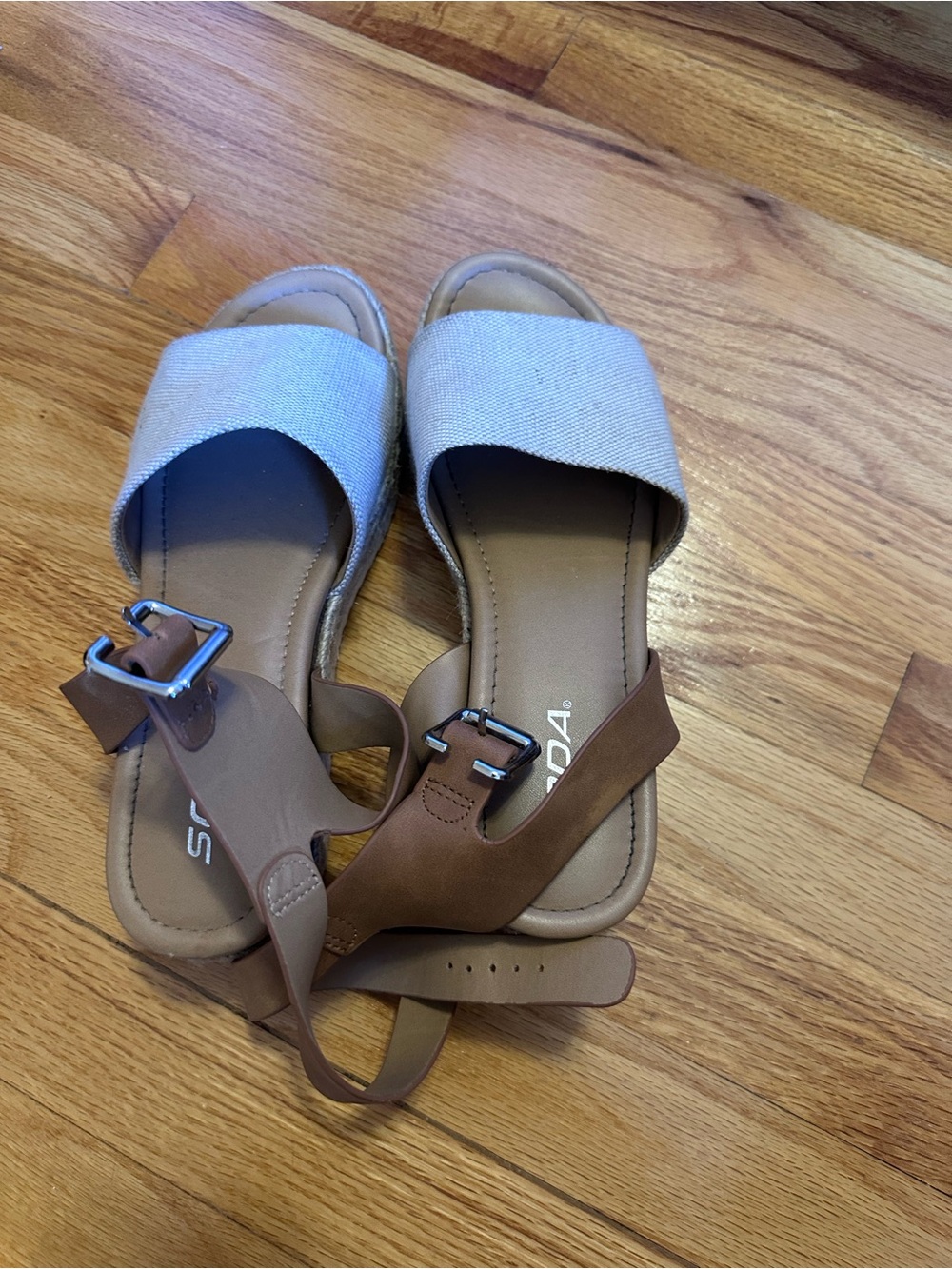 Soda Two-Tone Slide Sandal with Buckle - Beige & Brown